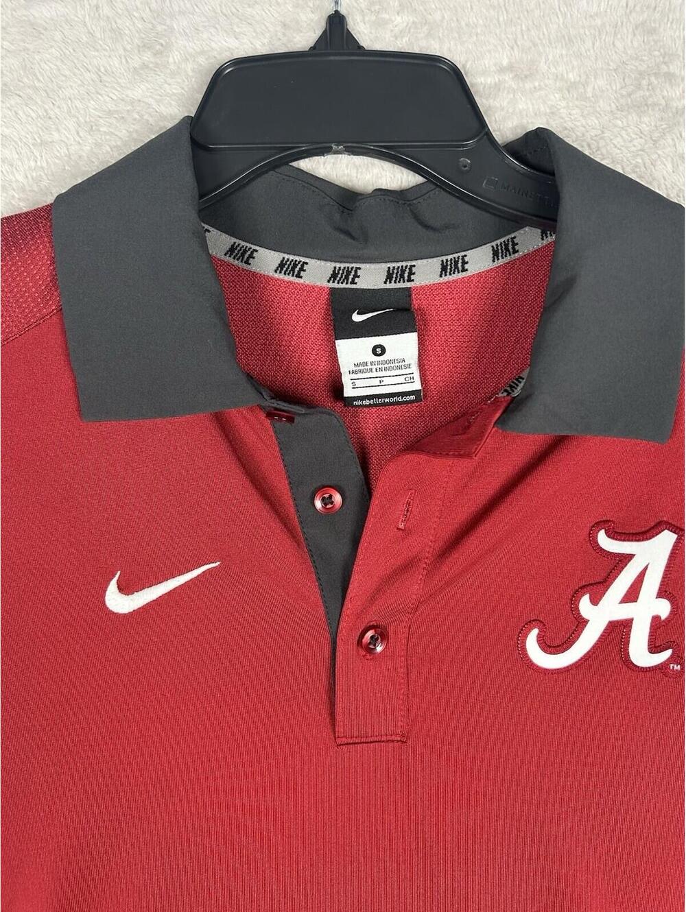 Nike Polo Shirt Mens Size Small Gray Red Alabama Crimson Tide Dri-FIT Roll Tide